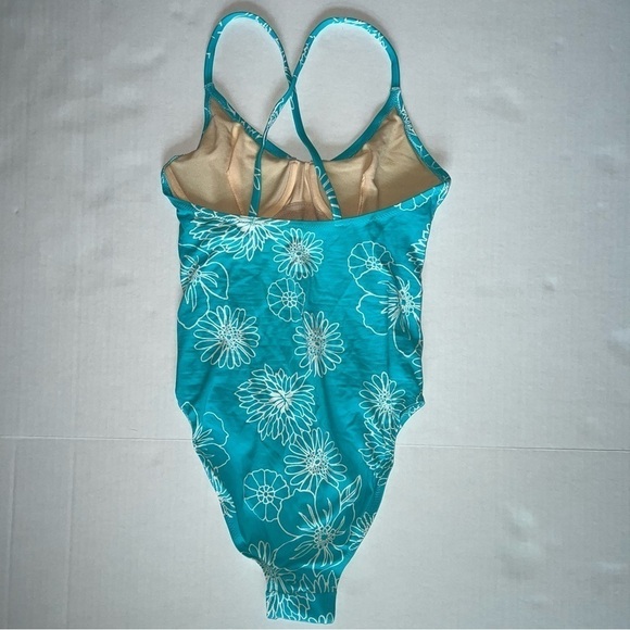Y2k 90’s Victoria’s Secret floral one piece swimsuit turquoise & white size 10 - Picture 5 of 14